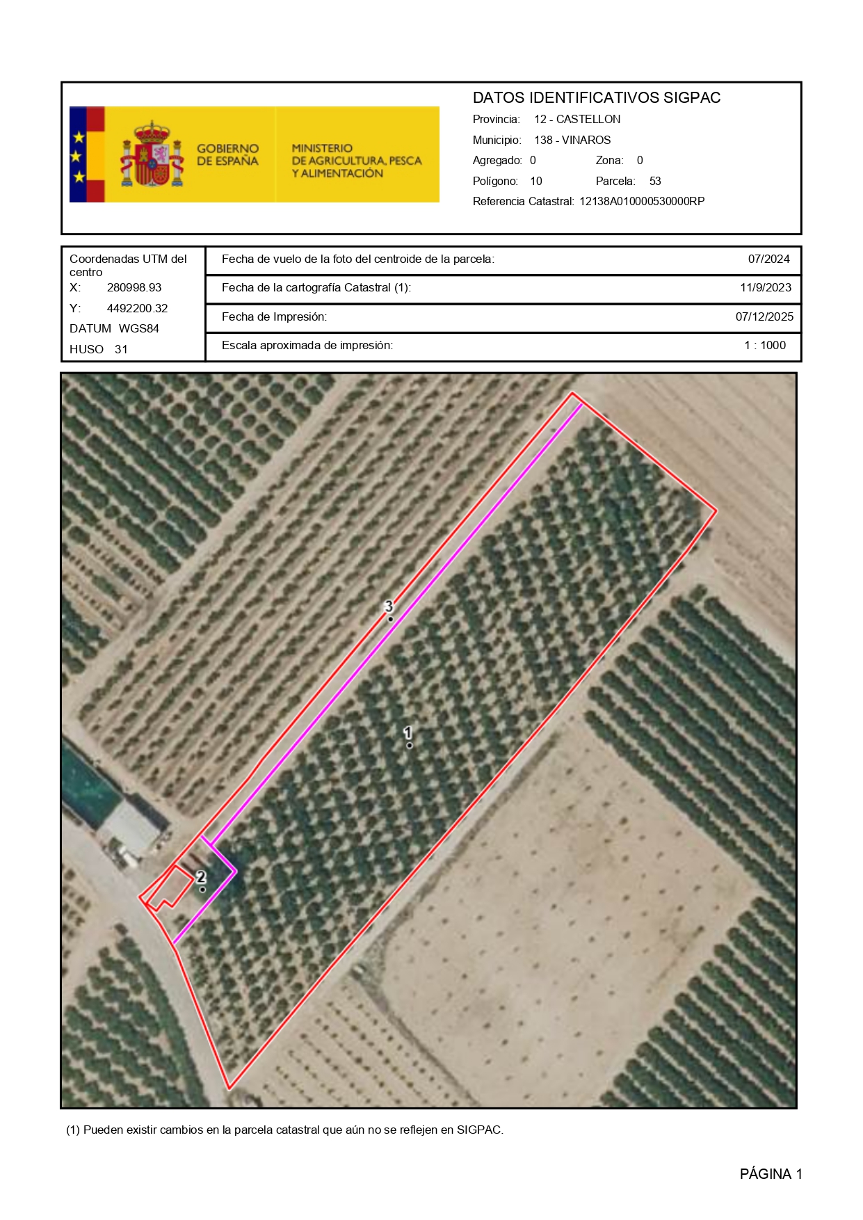 Venta del 100% Pleno Dominio indiviso de finca rústica de cítricos en Vinaròs (Castellón) - Polígono 10 – Parcela 53