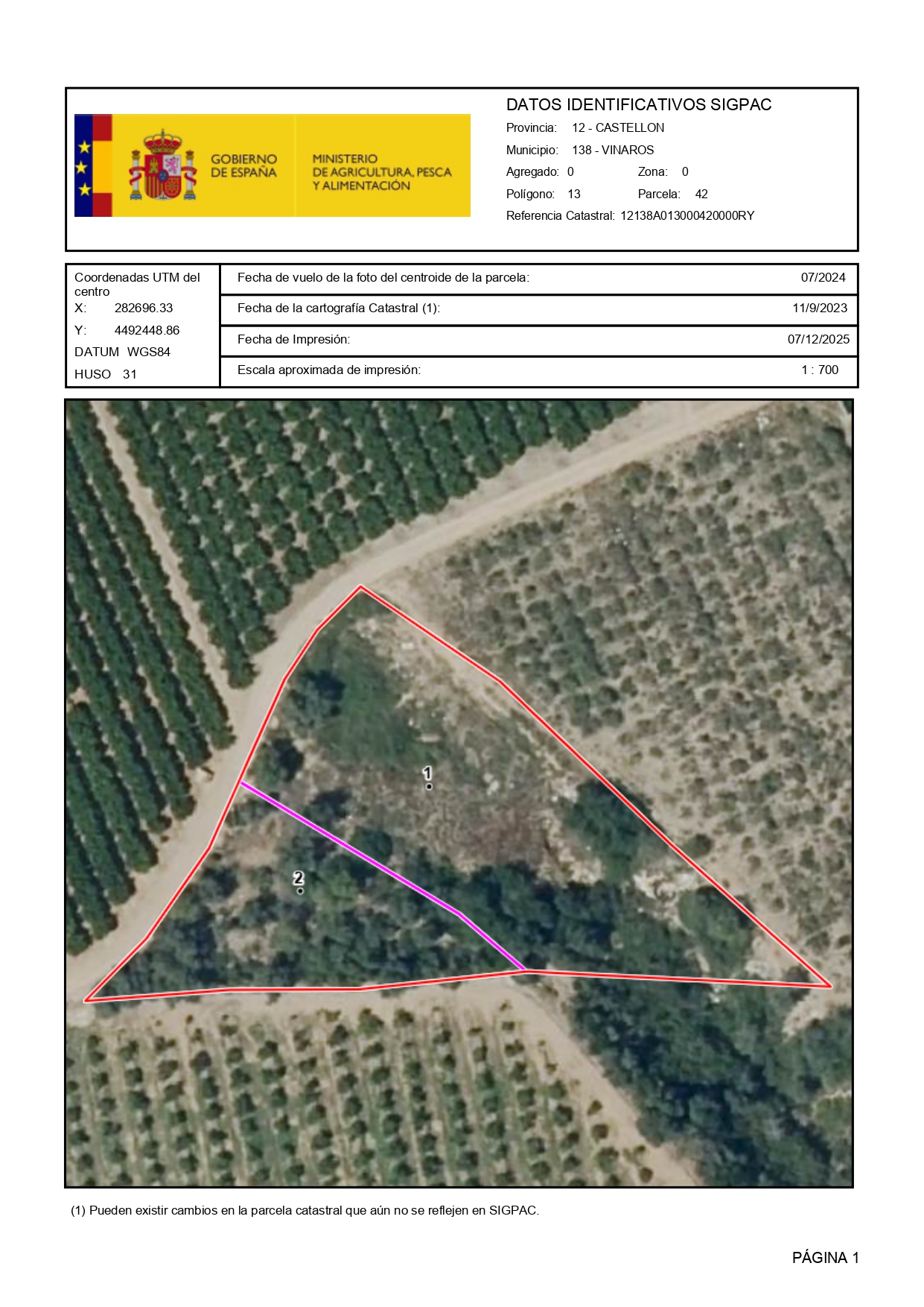 Venta del 100%Pleno Dominio indiviso de finca rústica en Vinaròs (Castellón) - Polígono 13 – Parcela 42
