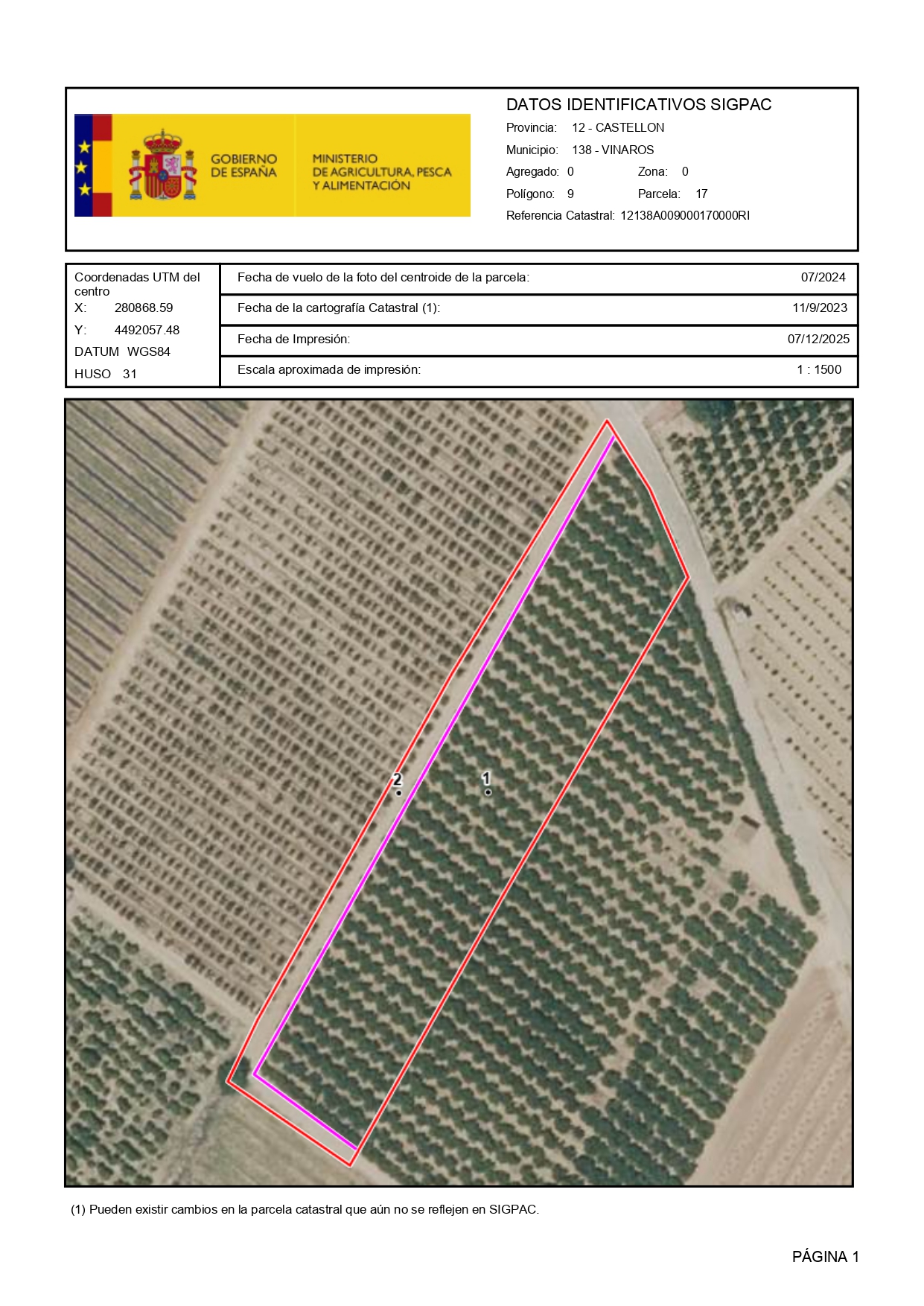 Venta del 50% indiviso de finca rústica de cítricos en Vinaròs (Castellón) - Polígono 9 – Parcela 17