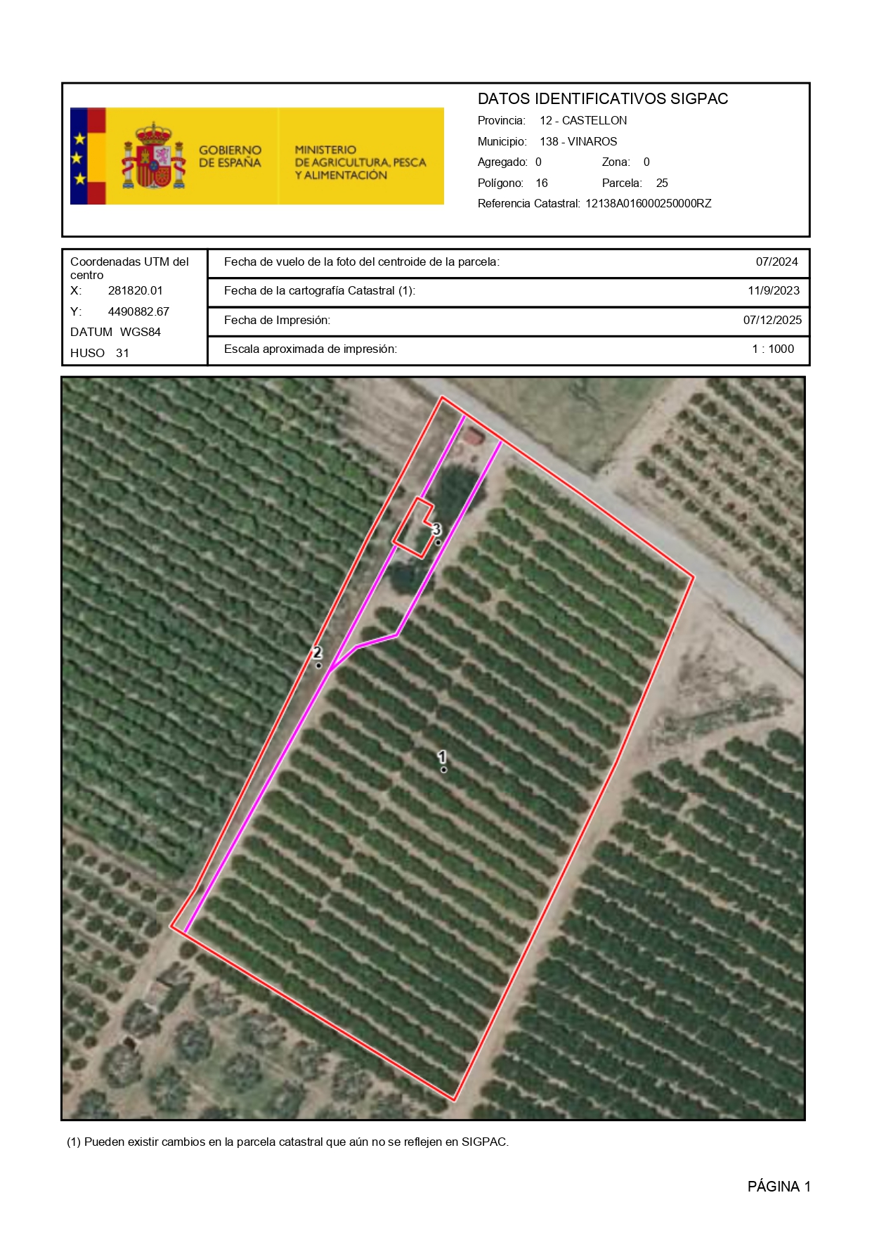 Venta del 100% De pleno dominio indiviso de finca rústica de cítricos en Vinaròs (Castellón) - Polígono 16 – Parcela 25