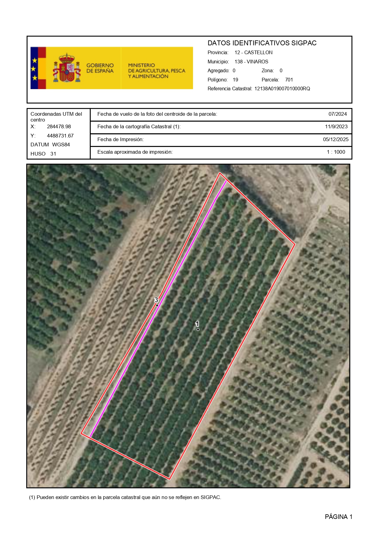 Venta del 50% +50% indiviso de finca de naranjos en Vinaròs (Castellón) - Polígono 19 – Parcela 701