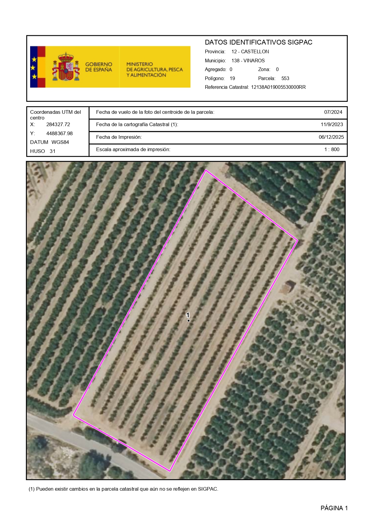 Venta del 50% + 50% indiviso de finca rústica de cítricos en Vinaròs (Castellón) - Polígono 19 – Parcela 553