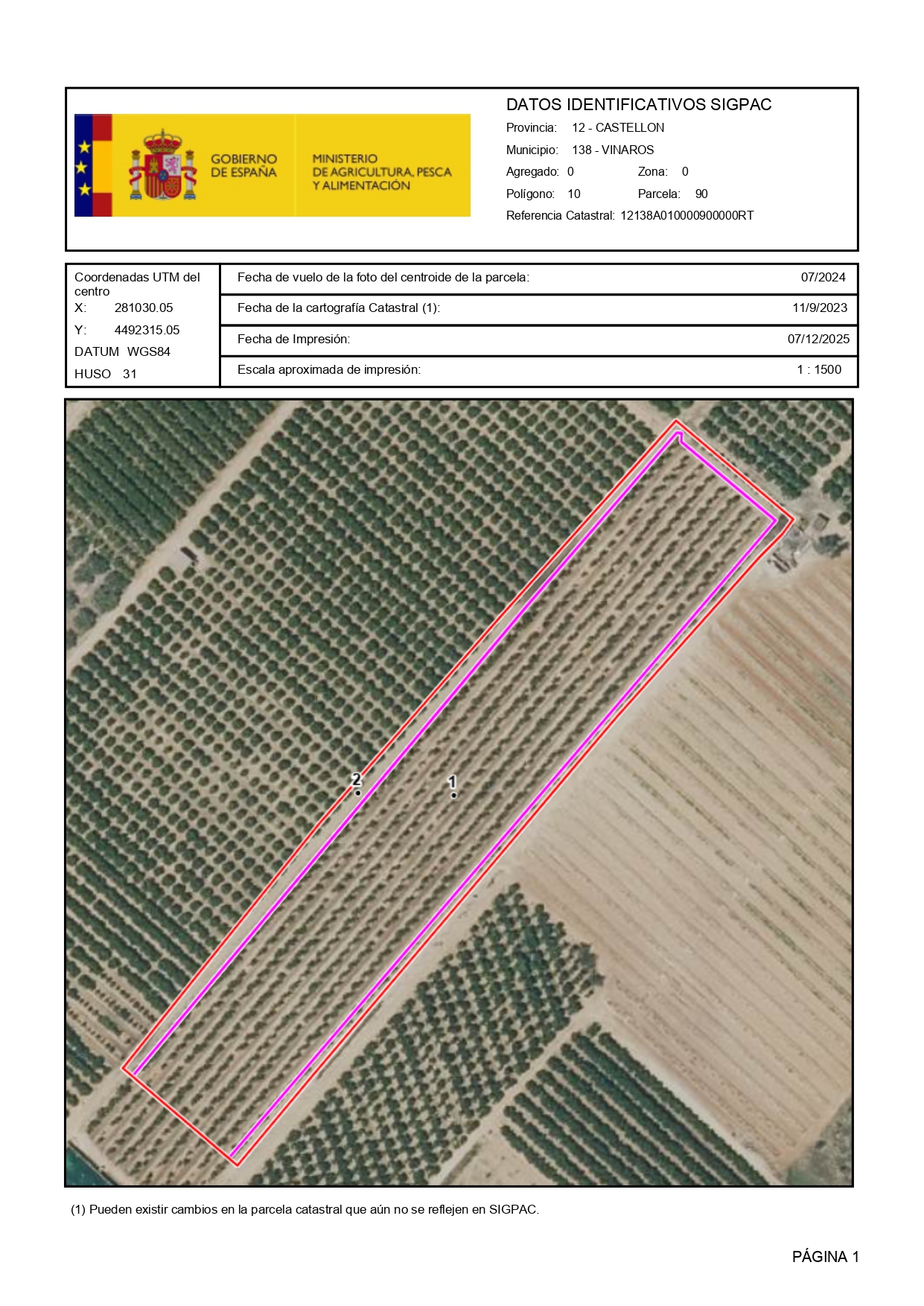 Venta del 50% + 50% indiviso de finca rústica de cítricos en Vinaròs (Castellón) - Polígono 10 – Parcela 90