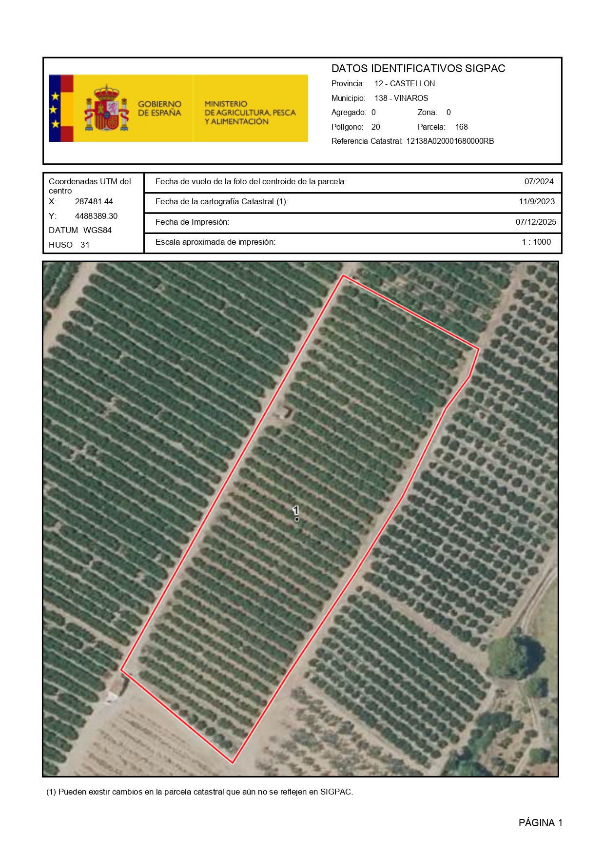 Venta del 50% indiviso de finca rústica de cítricos en Vinaròs (Castellón) - Polígono 20 – Parcela 168