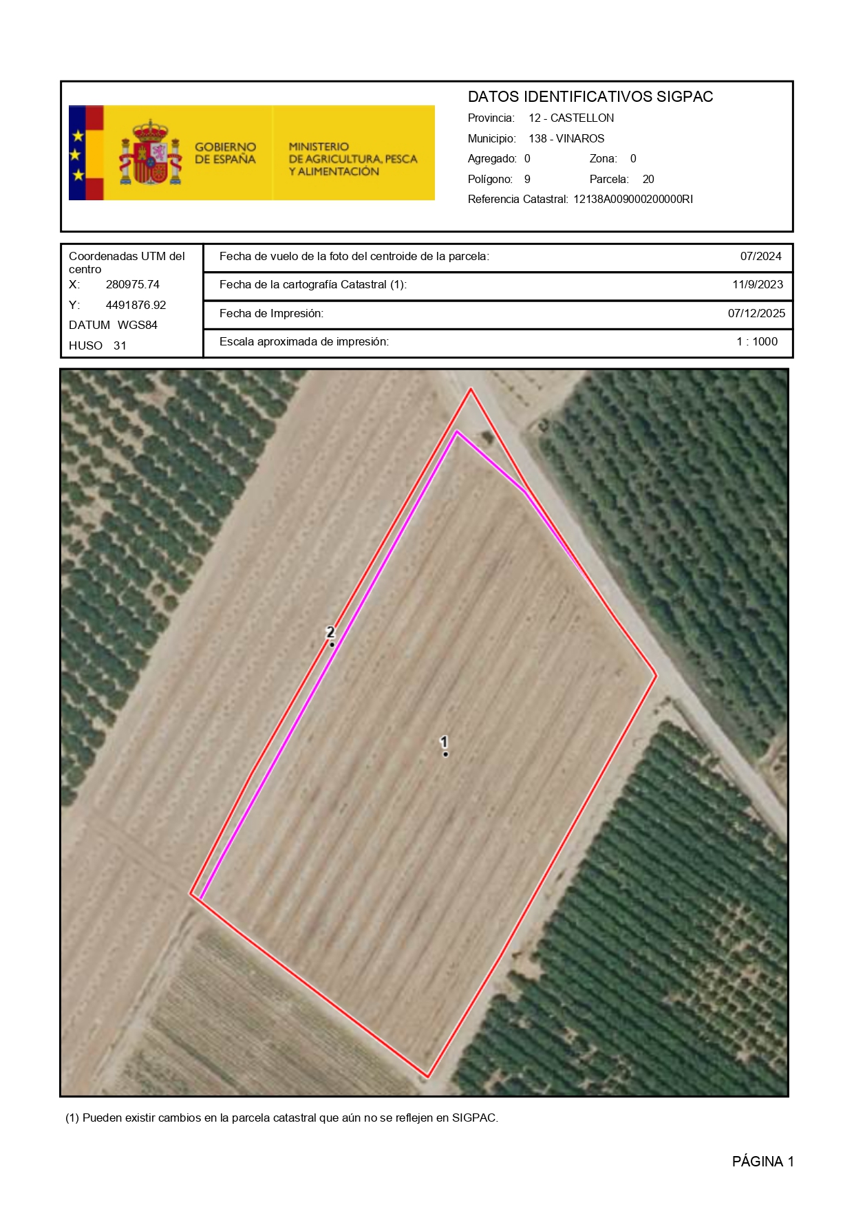 Venta del 50% indiviso de finca rústica de cítricos en Vinaròs (Castellón) - Polígono 9 – Parcela 20