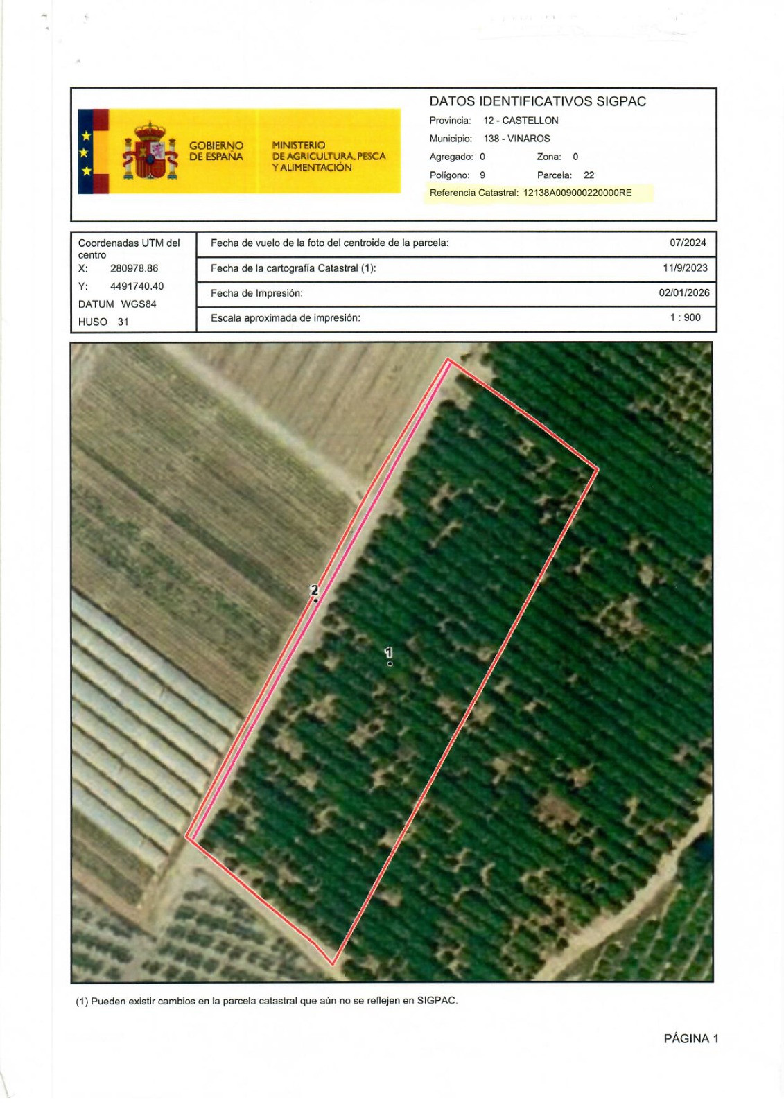 Venta del 50% indiviso de finca rústica de cítricos en Vinaròs (Castellón) Polígono 9 Parcela 22